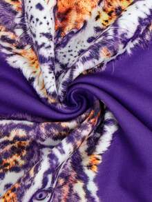 Áo nỉ dài tay không mũ in họa tiết graffiti ngẫu nhiên, phong cách công sở, trang phục Halloween cho nữ, mùa thu đông 2025 - Màu tím - Xem 4