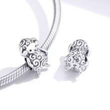 bamoer 1 pièce Pendentif mignon en argent sterling 925 Charm d'animal Hamster Eléphant Ours Perle pour bracelet, bangle DIY Bijoux