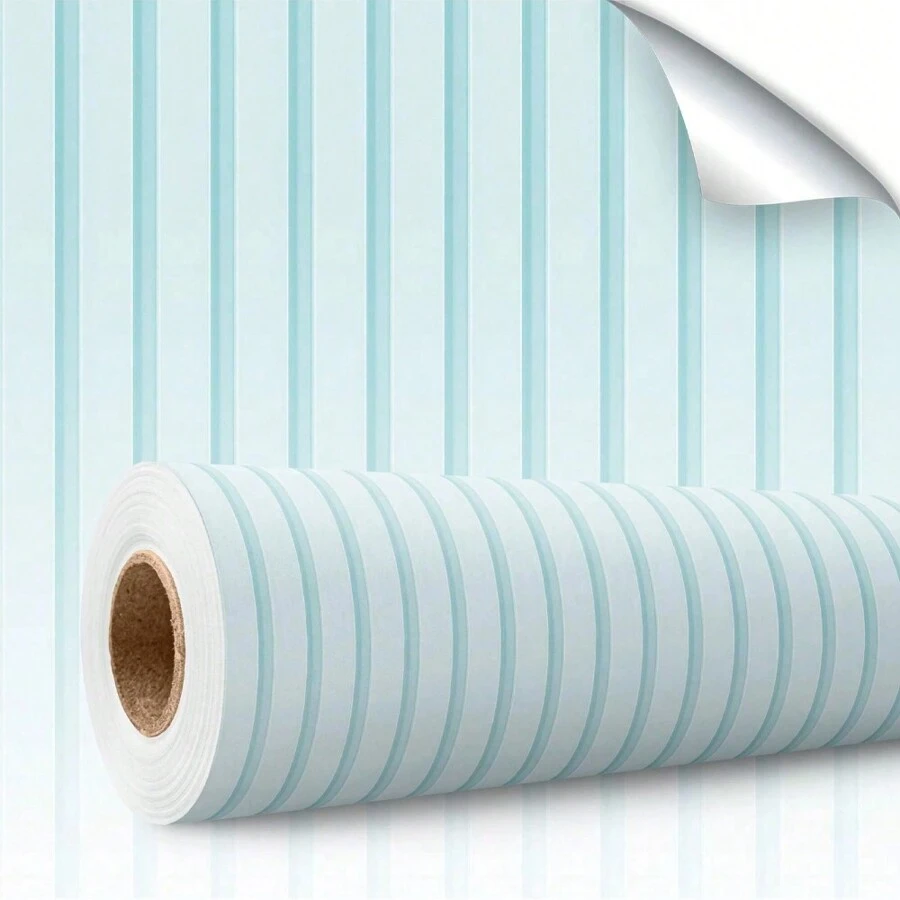 Paper and Wall Self-Adhesive Vinyl Wallpaper Striped Pink Slat Panel Children's Decoration Girl Female Modern Bedroom Living Room - 淺藍色 - 查看 1