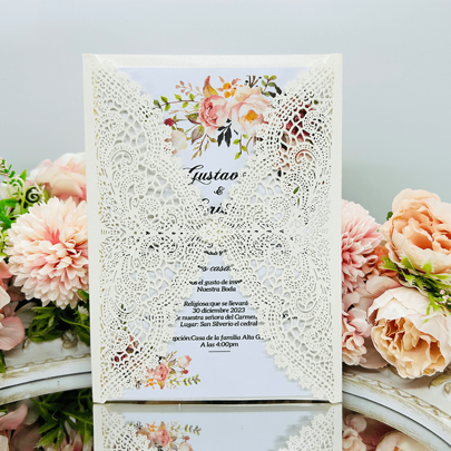 25pcs 5x7" Laser Cut Wedding Invitations Personalized Card Invitations For Birthday Bridal Shower Party Bridal Shower Supplies (Without Envelope And Ribbons), Back To School