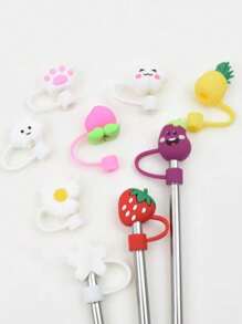1pc Strawberry Shaped Silicone Straw Cap With Dustproof Cover - Multicolor - View 5