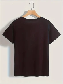 Plus Size Womens Relaxed Fit O-Neck Short Sleeve T-Shirt - Soft Slight Stretch Polyester Fabric, Solid Color, Casual Summer Top - Letter Printing, No Sheer