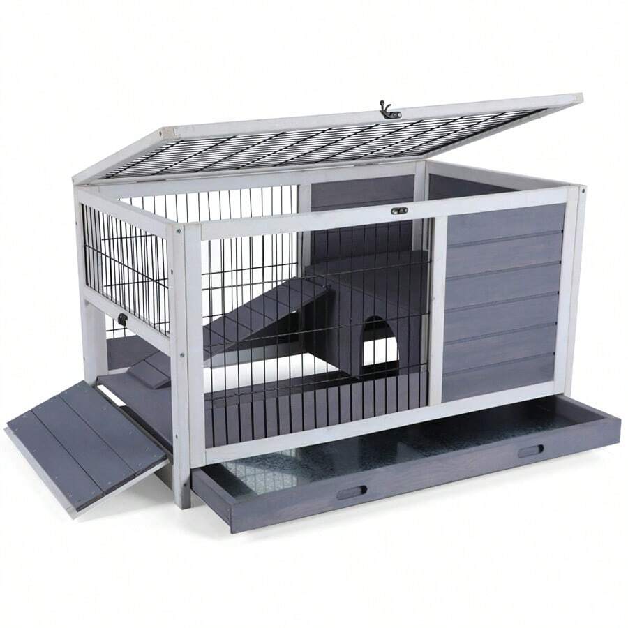 Wooden Rabbit Hutch Indoor Bunny House For Small Animals With Put Out