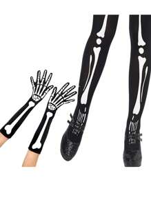 1 Set Of Halloween Skeleton Gloves Dark Wind Glow-In-The-Dark Bone Ghost Stage Costume Props, Skeleton Gloves Stockings Party Background Accessories, Luminous Skeleton Gloves Stockings Set Home Decoration Decorations, Suitable For Costume Parties, Halloween Decorations, Holiday Parties Decorated Skeleton Costumes