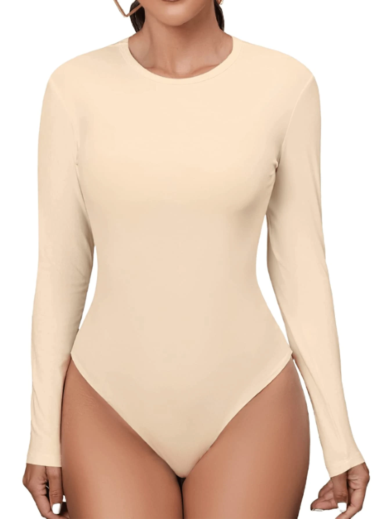 Women's Bodysuit Pantiblouse Sexy Blouse With Long Sleeves And Round Neck Beige - Beige - View 1