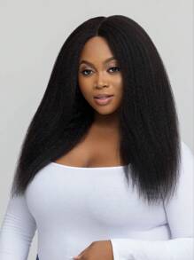 34 Inch Yaki Straight Bye Bye Knots Glueless Wig Kinky Edge Hairline 4x4 Pre Cut Lace Front Wigs Human Hair Pre Plucked Pre Bleached 3S Ready To Go Pre Everything Glueless Wig 250% Density - Natural Black - 查看 1