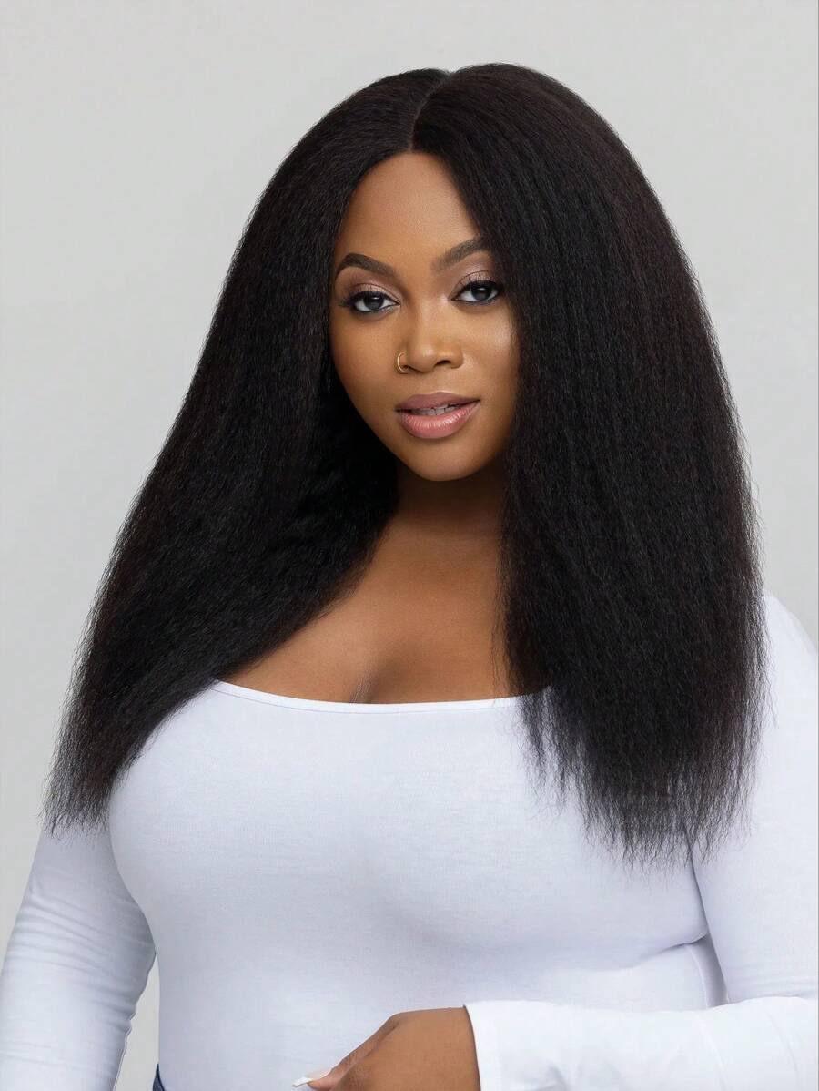 34 Inch Yaki Straight Bye Bye Knots Glueless Wig Kinky Edge Hairline 4x4 Pre Cut Lace Front Wigs Human Hair Pre Plucked Pre Bleached 3S Ready To Go Pre Everything Glueless Wig 250% Density - Natural Black - 查看 1