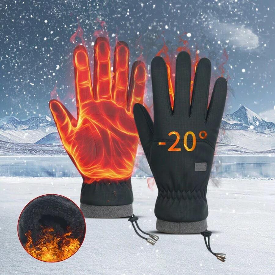 1 双男士保暖内衬防滑触摸屏手套，适合滑雪、骑自行车、驾驶、休闲运动、格子图案、防风、保暖、柔软舒适、秋冬季