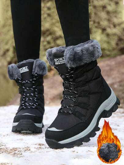 Cizme de zăpadă cu căptușeală termică înalte de iarnă pentru femei, pantofi de drumeție anti-alunecare pentru exterior, pantofi de trekking confortabili ocazionali