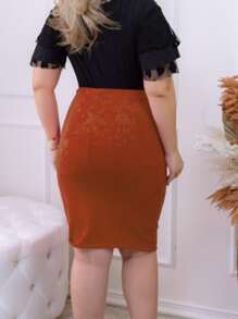 AVI Moda Crista AVI Christian Fashion - 3D Jacard Mesh - Amanda Executive Pencil Midi Secretary Skirt - Evangelical Christian Women's Fashion - 亮橙色 - 查看 4