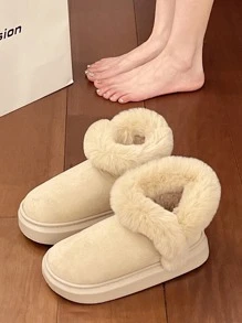女士厚底保暖休闲一脚蹬鞋，时尚韩版拖鞋，秋冬季保暖，毛绒靴，雪地靴
