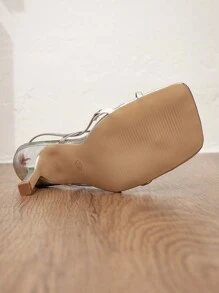 女士尖头高跟凉鞋，银色细高跟鞋 - 銀色 - 查看 6