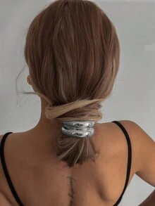 1 件金属不对称双层发带，女士弹性发饰，马尾辫发夹 - 銀色 - 查看 5