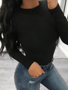 Women's Bodysuit Pantiblouse Sexy Blouse With Long Sleeves And Round Neck Black - Black - View 5