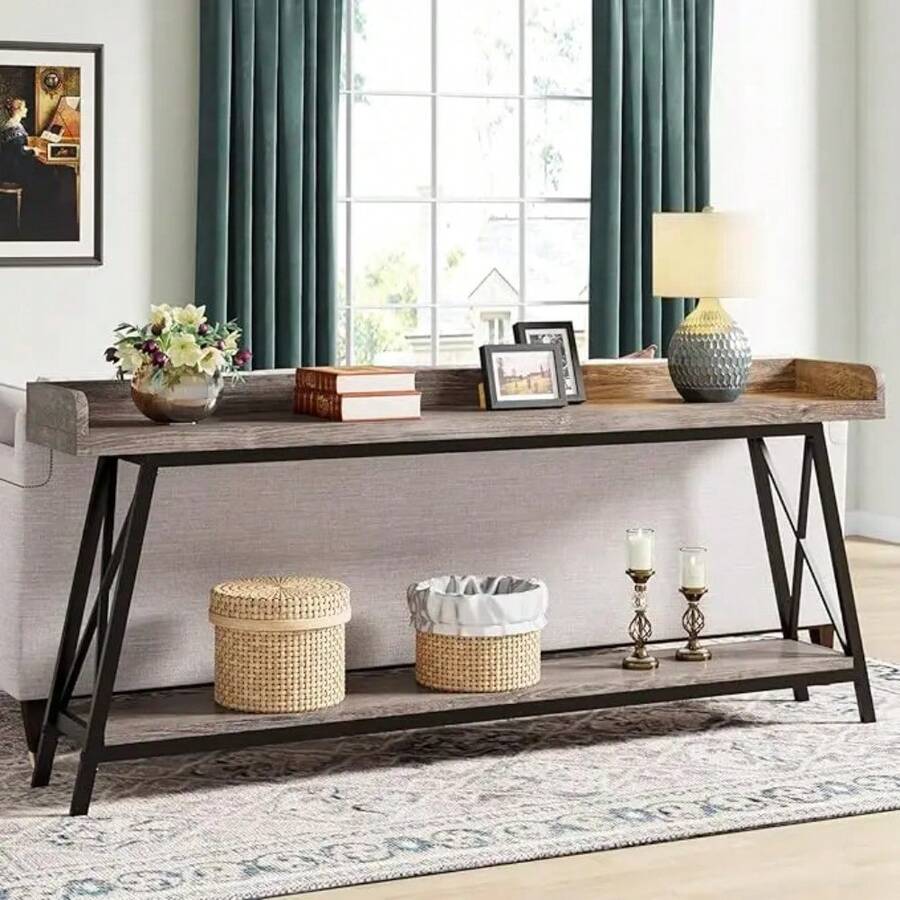 70.9 Inch Extra Long Console Table Behind Couch, Rustic Industrial Sofa