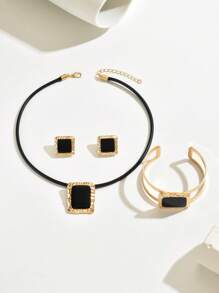 4pcs Black Geometric Oil Drip Simple Minimalist Style Set - Yellow Gold - View 2