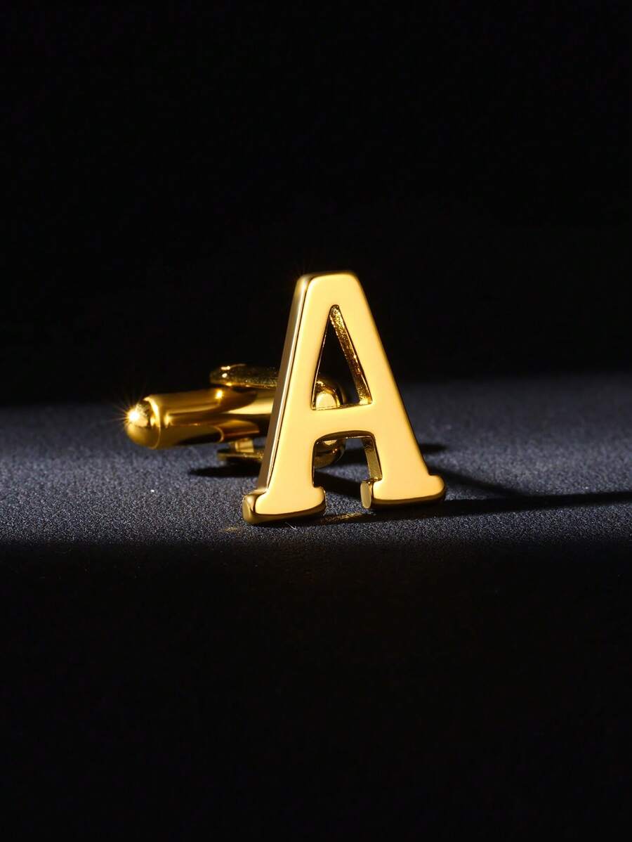 1 Piece 26 English Alphabet Letter Cufflinks For Men ,Fashion Men's Jewelry Accessories,Perfect For Christmas Anniversary Weddings Jewelry Wear Gift - Yellow Gold - View 1