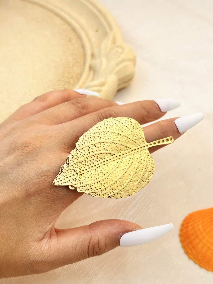 1 件不锈钢 18K 镀金枫叶戒指，高品质优雅珠宝，适合派对、约会、装饰