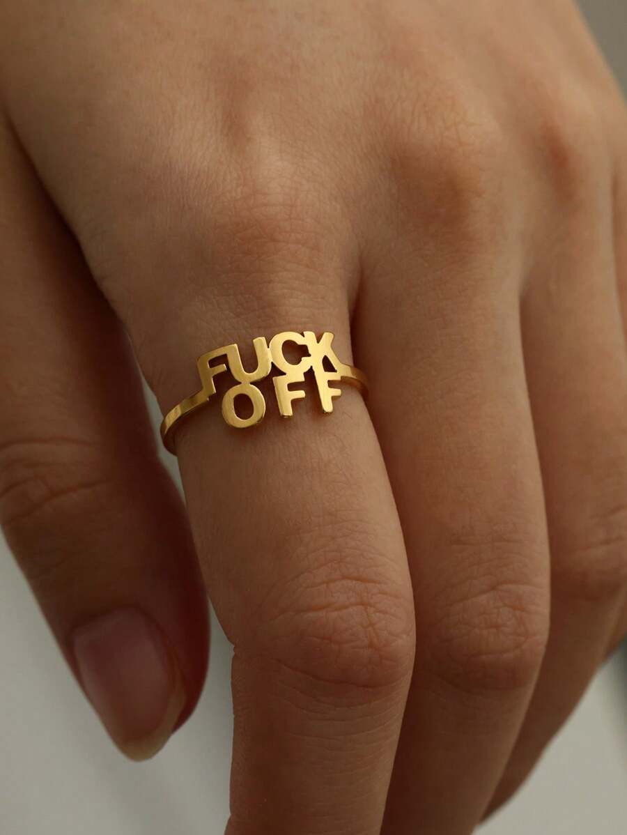 1Pc Punk Style Letter Open Cuff Bangle Bracelet, 18K Gold-Plated Stainless Steel Open Adjustable Bracelet, Unisex Jewelry Fashion Accessories