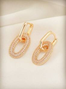 Cubic Zirconia Decor Earrings - Yellow Gold - View 5