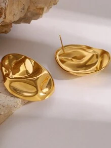 1Pair Stainless Steel Gold Color Vintage Big Metal Earrings Women Fashion Statement Geometric European Party Jewelry - 金色 - 查看 6