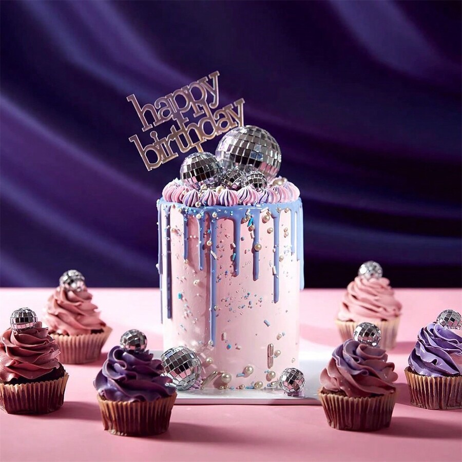 1pcDisco Ball Cake Mirror Ball Cake Decoration PlugIn Disco Ball With