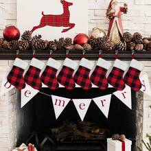 12 件迷你圣诞袜 7 英寸，水牛格纹和毛绒袜口组合圣诞袜、圣诞吊饰、万圣节、万圣节装饰 - 12PCS紅色 - 查看 4