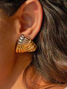 1 paire Boucles d'oreilles géométriques, Boucles d'oreilles en acier de titane exquises à double anneau, Boucles d'oreilles minimalistes en forme de croix, Petits anneaux de deux couleurs, Cadeaux quotidiens pour Noël et fêtes