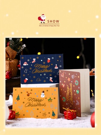 1pc New Exquisite Christmas/Thanksgiving Gift Card, Christmas Card With Blessings & Message, 6 Color Options, Kraft Paper Envelope Included, Double-Sided Printing, Smooth Writing, Suitable For Christmas & Thanksgiving Greetings
