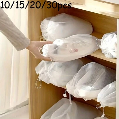 1/10/15/20/30PCS一次性鞋子收纳袋，鞋袋收纳袋，白色鞋子，防尘晒干鞋套，一次性无纺布鞋子干燥鞋袋，透气面料，透明窗口，加固接缝，可折叠设计，耐用手柄，防水涂层，可调节肩带，可堆叠，紧凑，网状通风