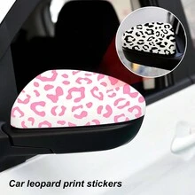 Leopard Print Sticker, Waterproof Car Decorative Accessories Vinyl Sticker For Rear View Mirror & Window, 2pcs Black / 2pcs Pink Available - Multicolor - View 7
