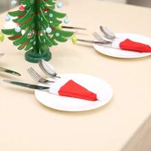 10 đồ trang trí Giáng sinh, mũ ông già Noel, mũ không dệt, mũ Giáng sinh, bộ đồ ăn, đồ trang trí chai rượu Giáng sinh, thích hợp cho tiệc Giáng sinh, tiệc năm mới và các buổi tụ họp - Đỏ - Xem 5