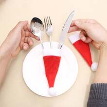 10 đồ trang trí Giáng sinh, mũ ông già Noel, mũ không dệt, mũ Giáng sinh, bộ đồ ăn, đồ trang trí chai rượu Giáng sinh, thích hợp cho tiệc Giáng sinh, tiệc năm mới và các buổi tụ họp - Đỏ - Xem 6