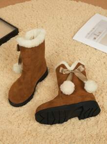 Girls' Boots, Princess Snow Boots, Winter Slip On High Tube Warm And Plush Fashionable, Elegant, Simple And Cold Proof European And American Style Boots - Brown - View 2