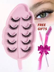 MAGEFY 5pairs/Set 3D Faux Mink Hair Fluffy False Eyelashes With Leaf-Shaped Tray+Double Ended Eyebrow Grooming Tool+Eyebrow Brush,Natural Looking, 3D Natural Spiky Manga Lashes Fluffy Wispy Soft Lashes Fake Eyelashes False Eyelashes Strip,Natural Soft Eyelash Criss Cross Wispy Fluffy Lashes,Naturally Slender, Curled And Enlarged Eyes,For Women To Use Travel, Party For Parties Travel School Daily Work Etc - 交叉款 - 查看 2