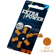 6 Pilhas EXTRA POWER para Aparelho Auditivo - tam 13 - SELO LARANJA