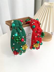 1pc Women Christmas Red & Green Pearl Decor Headband, Fashionable Minimalist Style Pearl Hair Accessories Hair Hoop