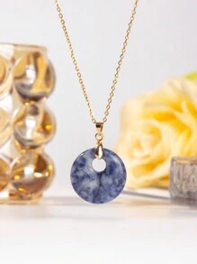 1pc Natural Crystal Doughnut Shape Charm Fashion Cute Pendant Amulet Lucky Coin Pendant Necklace, Holiday Party To Send Friends And Family Jewelry Gift Choice