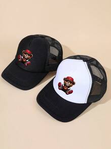 适合日常生活和户外的男士熊印花卡车司机帽 - 彩色 - 查看 6