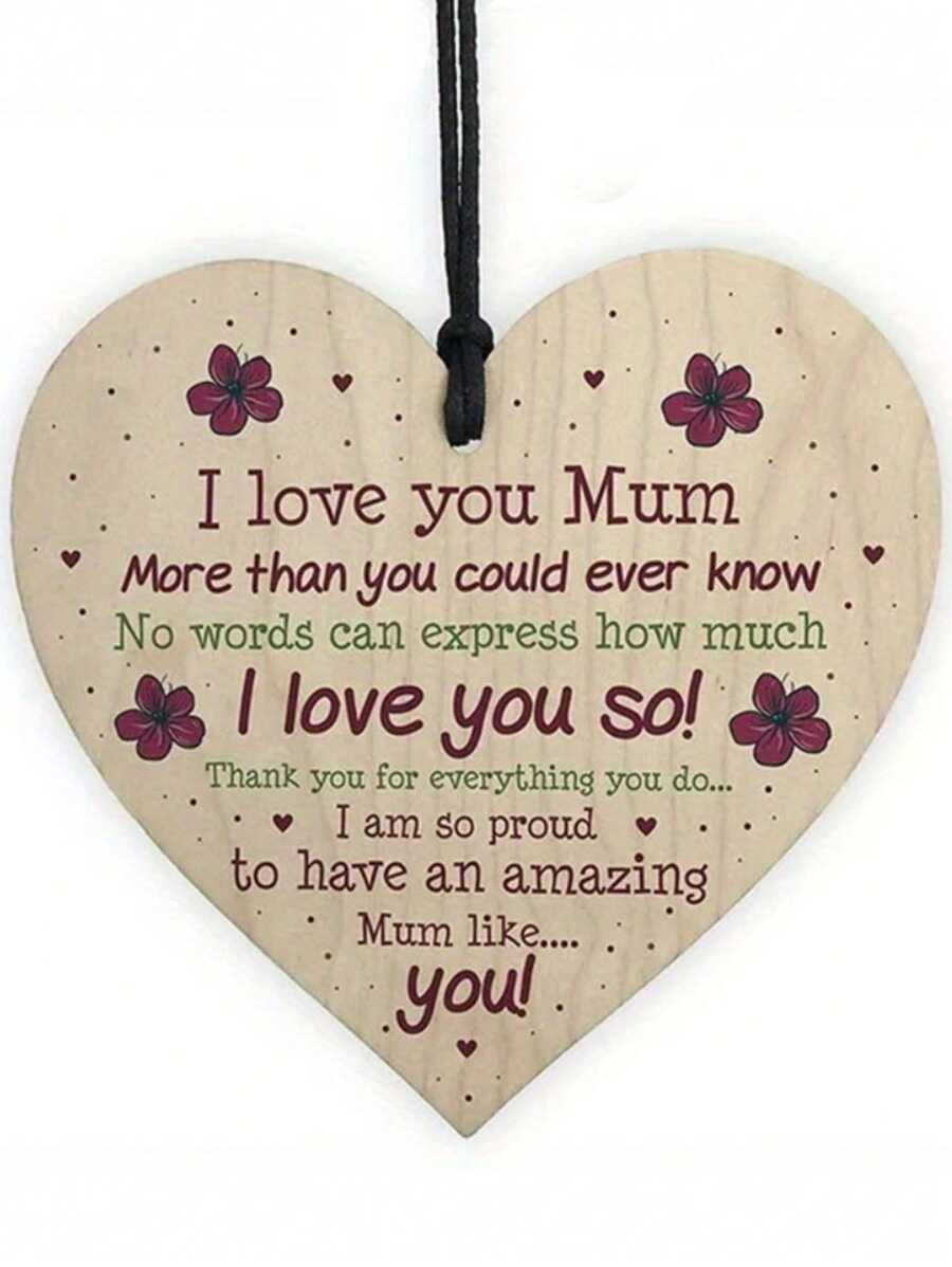 1 szt. Drukowana tabliczka informacyjna z miłością dla mamy Drewniane wiszące serce z napisem "Miłość" ozdoby choinkowe pamiątkowy prezent na dzień matki, wystrój domu, wystrój pokoju, wystrój ściany - Czerwony - Zobacz 1