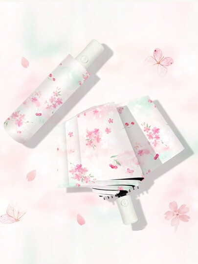 1 peça de guarda-chuva com estampa de flor de cerejeira, sol e chuva, tamanho para viagem, proteção UV, verão refrescante, praia, viagem