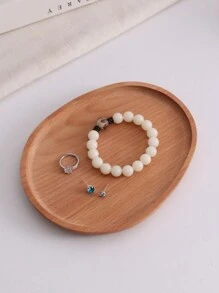 1 PC Wooden Jewelry Tray, Oval/Round Wooden Tray. For The Storage Of Necklaces, Rings, Bracelets, Keys. Back To School, Room Decor - Multicolor - View 2