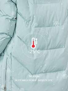 女士休闲纯色抽绳连帽棉服外套，冬季外套 - 薄荷綠 - 查看 2