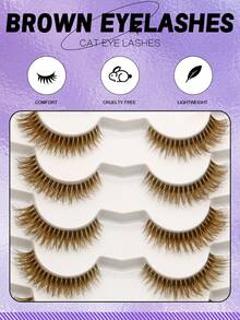 GROINNEYA 7 Pairs Brown Eyelashes Cat Eye Lashes Faux Mink Eyelashes Clear Stem False Eyelashes Natural Look Fluffy Lashes Makeup Tools(BN13) - 棕色 - 查看 2
