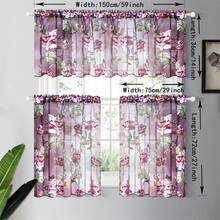 3 chiếc rèm cửa nhà bếp in hoa hồng tím phong cách nông thôn thanh lịch - Trang trí nhà cửa, dễ lắp đặt - Màu tím - Xem 1