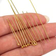 50pcs/Set Golden T-Shape Flattened Head Pins Looped Eye Pins, 316 Stainless Steel Bendable For DIY Jewelry Making,Bracelet, Necklace, Earring Craft Supplies, Size: 20/30/40mm - Gold - View 3