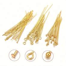 50pcs/Set Golden T-Shape Flattened Head Pins Looped Eye Pins, 316 Stainless Steel Bendable For DIY Jewelry Making,Bracelet, Necklace, Earring Craft Supplies, Size: 20/30/40mm - Gold - View 2