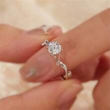1 chiếc nhẫn nữ Petite & Delicate, nhẫn cưới/đính hôn bằng đồng khảm Cubic Zirconia, thích hợp để đeo hàng ngày, phụ kiện trang sức thanh lịch - trắng - Xem 7