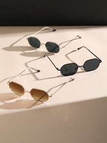 3pcs Women's Geometric Frame Sexy Girly Chic Fashion Fashion Glasses Set, Suitable For Music Festivals, Street Photography, Summer Beach Vacation, Outdoor Travel And Other Occasions - 3pcs 黑金灰茶 - 查看 2
