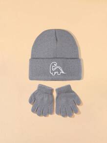 6pcs/2pcs Baby & Kid Dinosaur Print Knit Hat And Knit Gloves Set, Warm And Cute Infant Cap And Fingerless Gloves, Suitable For Everyday Outdoor Use In Autumn And Winter, Great As Birthday Gift For Son Or Daughter - Multicolor - View 4